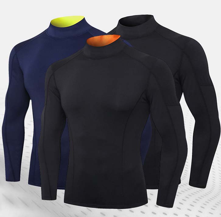 Men Fitness Long-Sleeved High-Elastic Tight-Fitting Quick-Drying Running Training Suit High-Neck Color-Blocking Sports Top