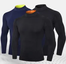 Men Fitness Long-Sleeved High-Elastic Tight-Fitting Quick-Drying Running Training Suit High-Neck Color-Blocking Sports Top - ShopShipShake