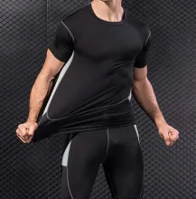 Tight-Fitting Sports Fitness Running Stretch Wicking Quick-Drying Clothes Short-Sleeved Shirt T-Shirt - ShopShipShake
