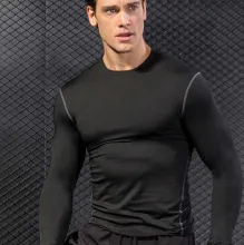 Men Tight Training Pro Sports Fitness Running Long-Sleeved Sweat-Wicking Quick-Drying Long-Sleeved Shirt T-Shirt Clothes - ShopShipShake