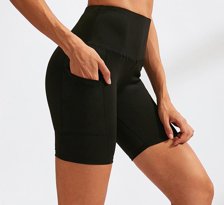 Women High Waist Yoga Shorts Diagonal Pockets Running Training Quick-Drying Tight-Fitting Stretch Fitness Shorts