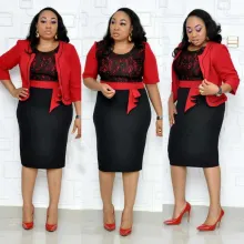 African Large Women'S Dress Lace Splicing Commuter Two-Piece Suit - ShopShipShake