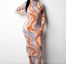 Popular Print Slim Sexy Waist One-Step Dress Lady Dress - ShopShipShake