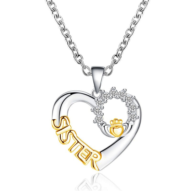 Creative Love Sister Zircon Necklace Personalized Versatile Pendant Necklace