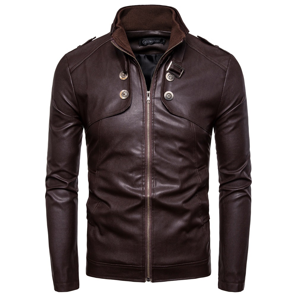 Men's Casual Button-decorated Motorcycle Pu Leather Jacket