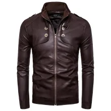 Men's Casual Button-decorated Motorcycle Pu Leather Jacket - ShopShipShake