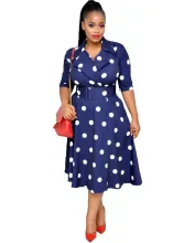 New African Dress Mid-Sleeve Stitching Large Size Wide Belt Dress Lady Dress - ShopShipShake