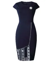 Commuter Lace Splicing Zipper Hip Dress - ShopShipShake