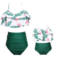 Parent-child Printed High-waist Bikini Ruffled Mother And Daughter Swimwear - ShopShipShake