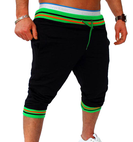 Men's Splicing Waist Casual Sports Capris Candy Color Series Stripe Rib Small Feet Sports Pants