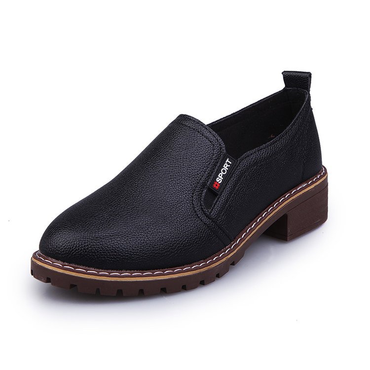 Women‘s Single Block Casual Flat Leather Shoes Lady shoes