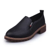 Women‘s Single Block Casual Flat Leather Shoes Lady shoes - ShopShipShake