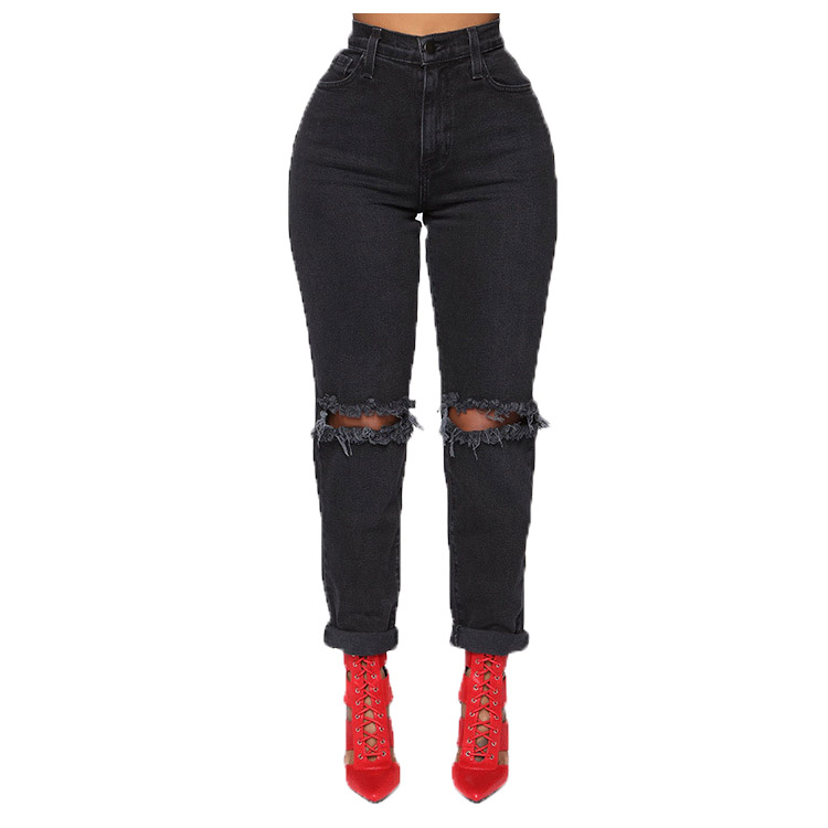 Jeans Ripped Holes Look Thin And Non-Stretch Women's Trousers