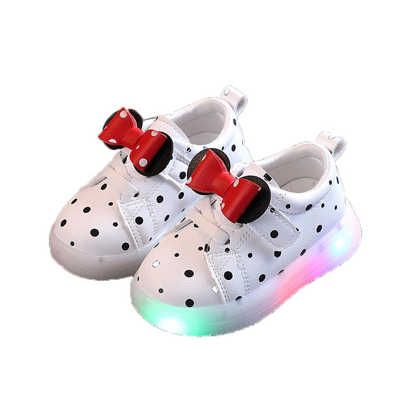 Spring And Autumn New Light Shoes Girls Bow Tie LED Luminous Shoes Light Breathable Baby Shoes