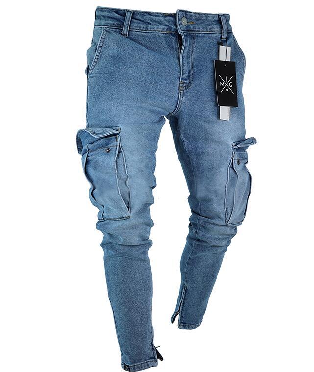 Men's Stretch Jeans Knee Hole Zipper Pants